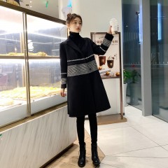 2020秋冬新款小個(gè)子黑色毛呢外套女中長(zhǎng)款千鳥(niǎo)格赫本呢子大衣