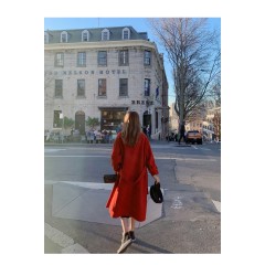 毛呢大衣女中長款過膝秋冬季新款氣質waitmore百搭呢子外套潮