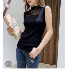 秋冬季上衣女半高領(lǐng)背心女外穿針織內(nèi)搭洋氣打底衫薄毛衣無(wú)袖T恤