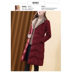 琪茲仿水貂毛領棉服女2019冬季新款修身中長款紅色加厚保暖外套潮